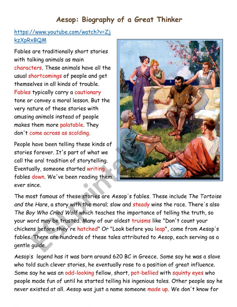 Aesop Biography  worksheet