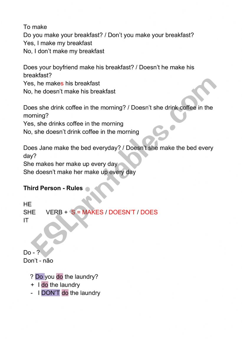 Third Person Board worksheet