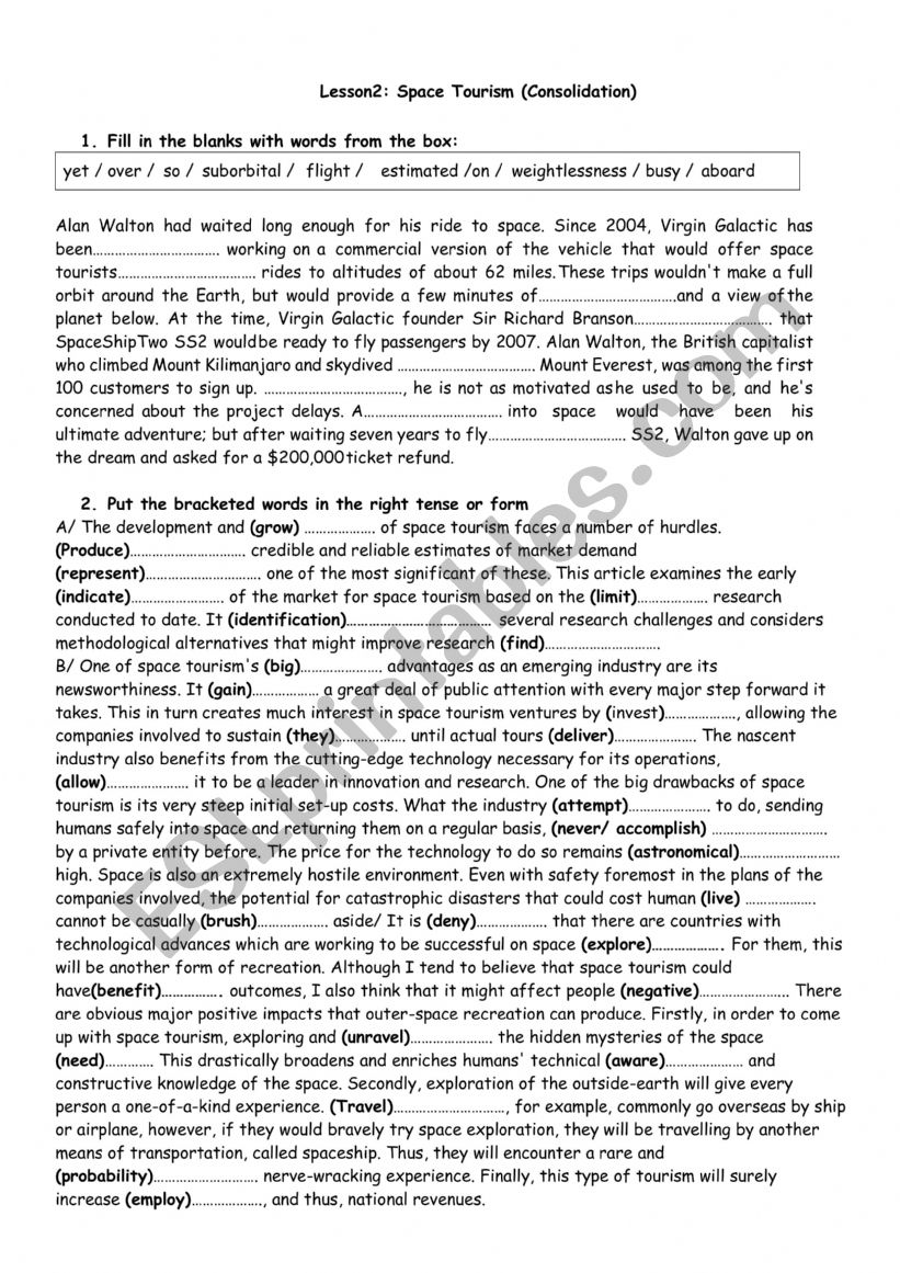 Lesson2: Space Tourism (Consolidation)