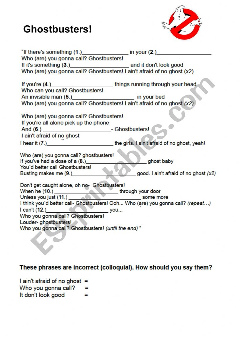 Ghosbusters  worksheet