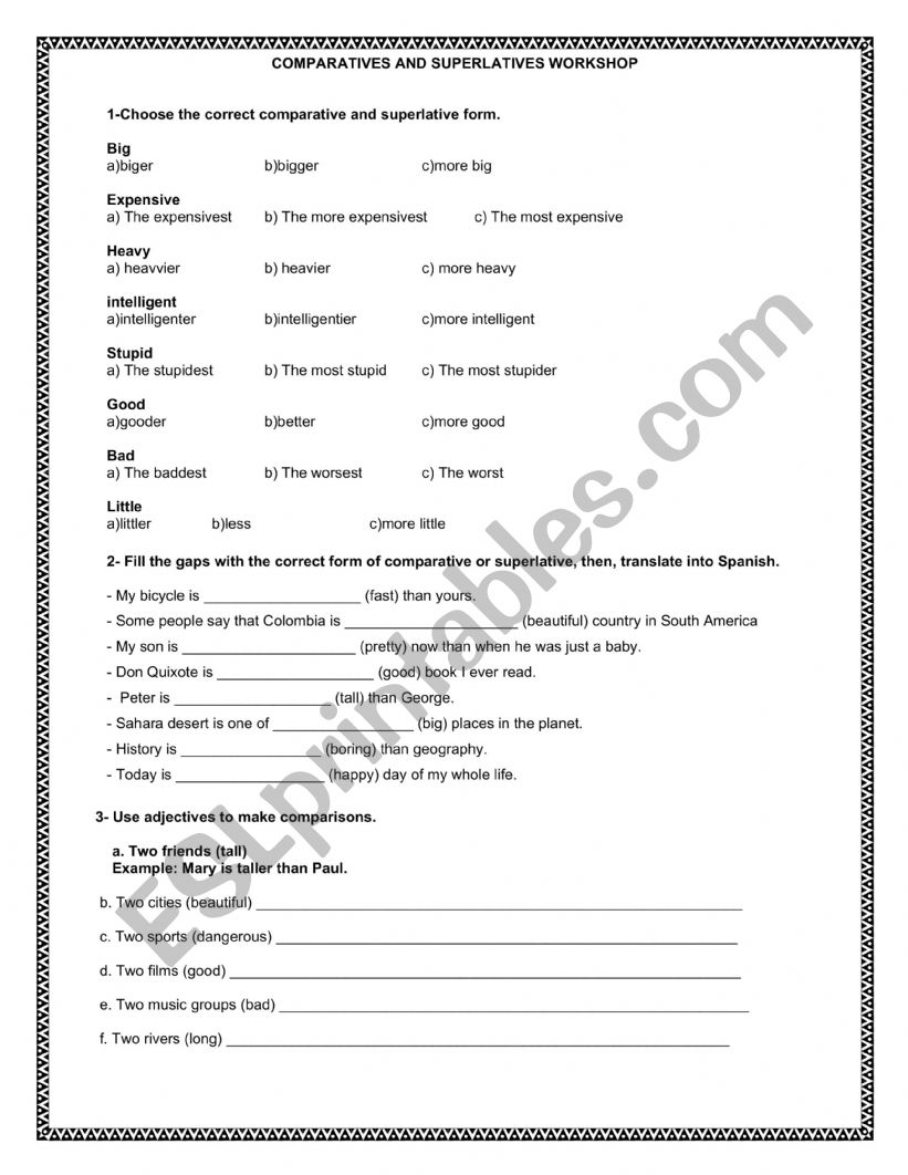 Comparatives and superlatives worksheet