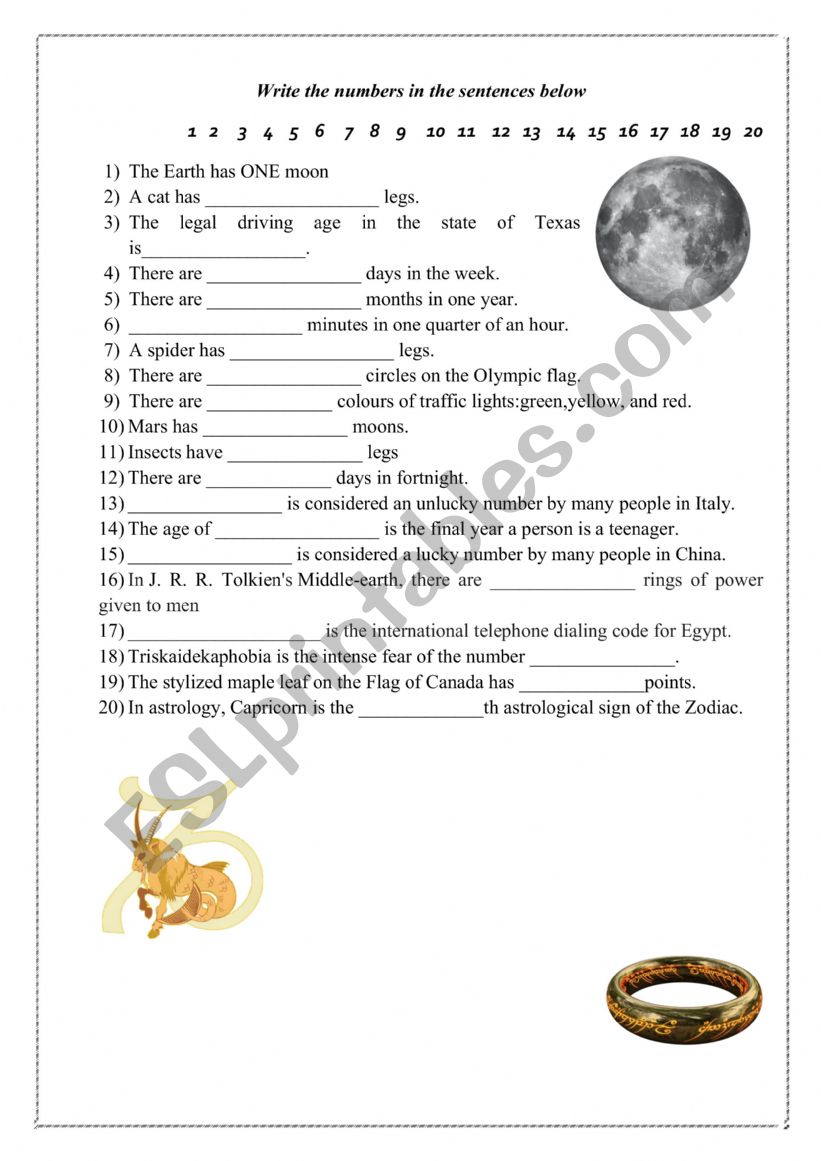 Numbers worksheet