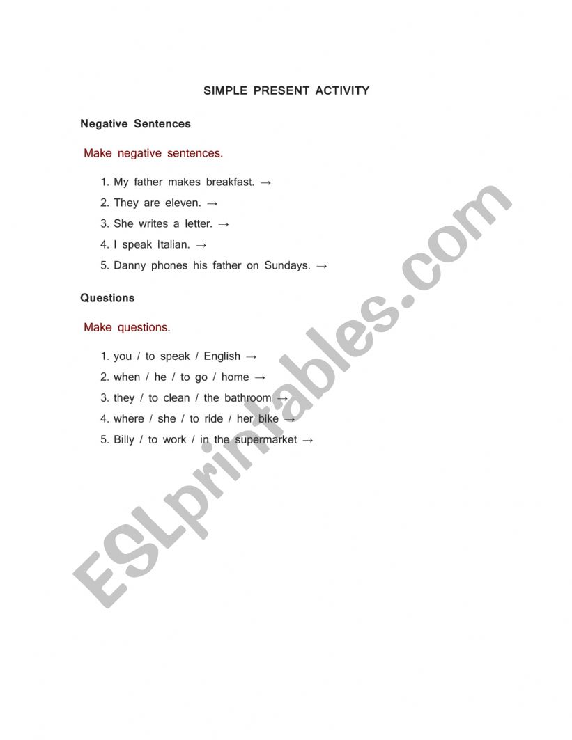 Simple Present Activity worksheet