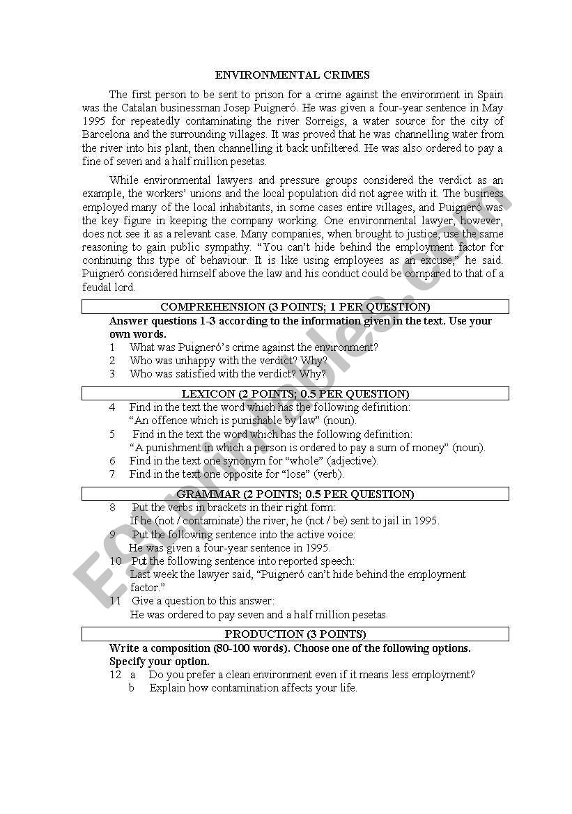 Environmental crimes worksheet