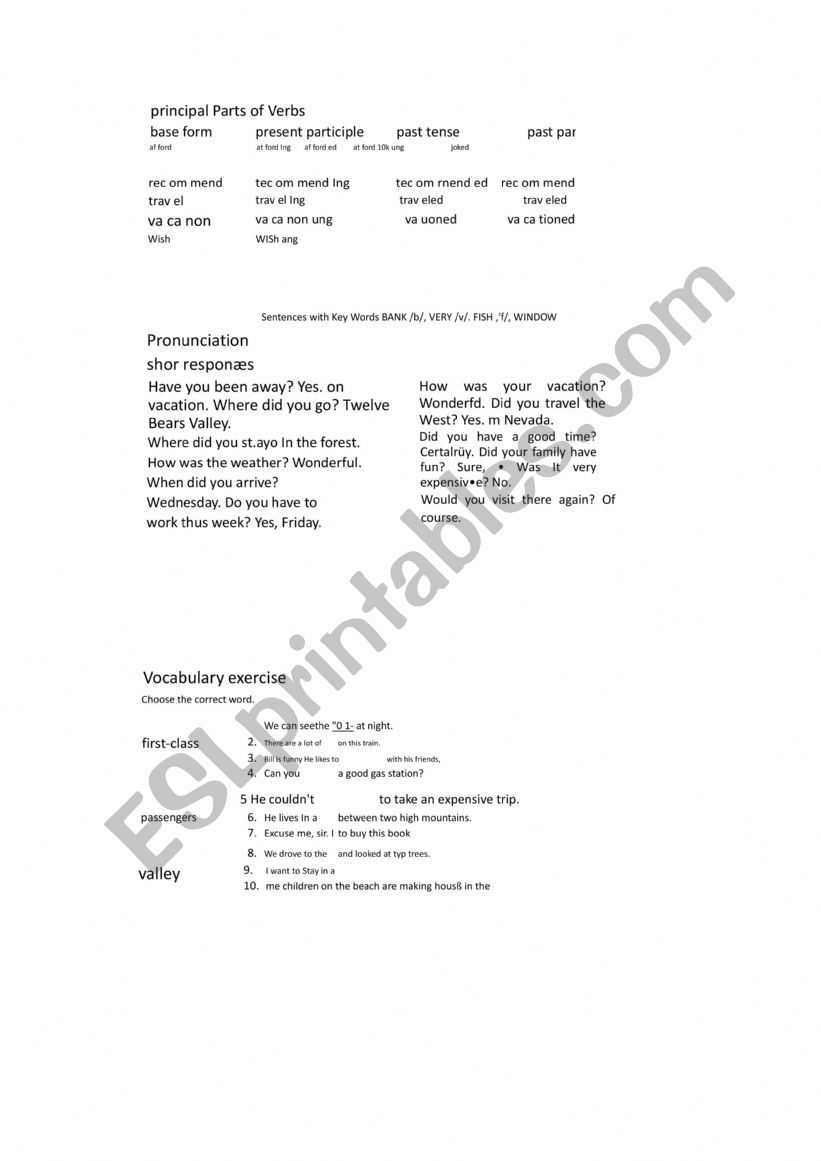 Principle parts of verbs worksheet
