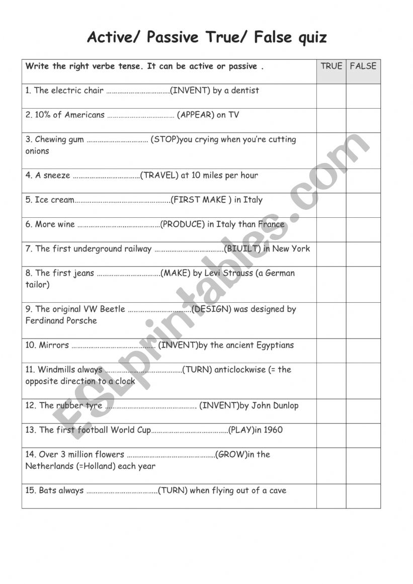 passive voice quizz worksheet