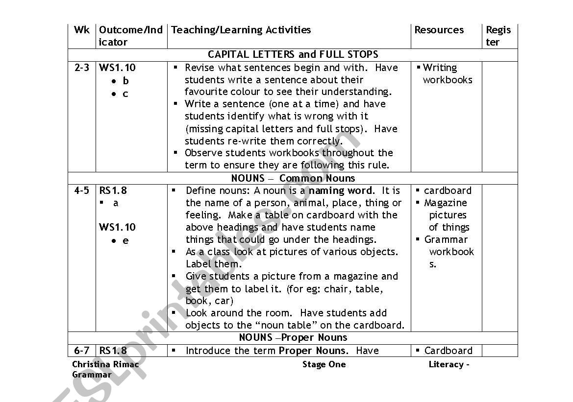 Grammar Program worksheet