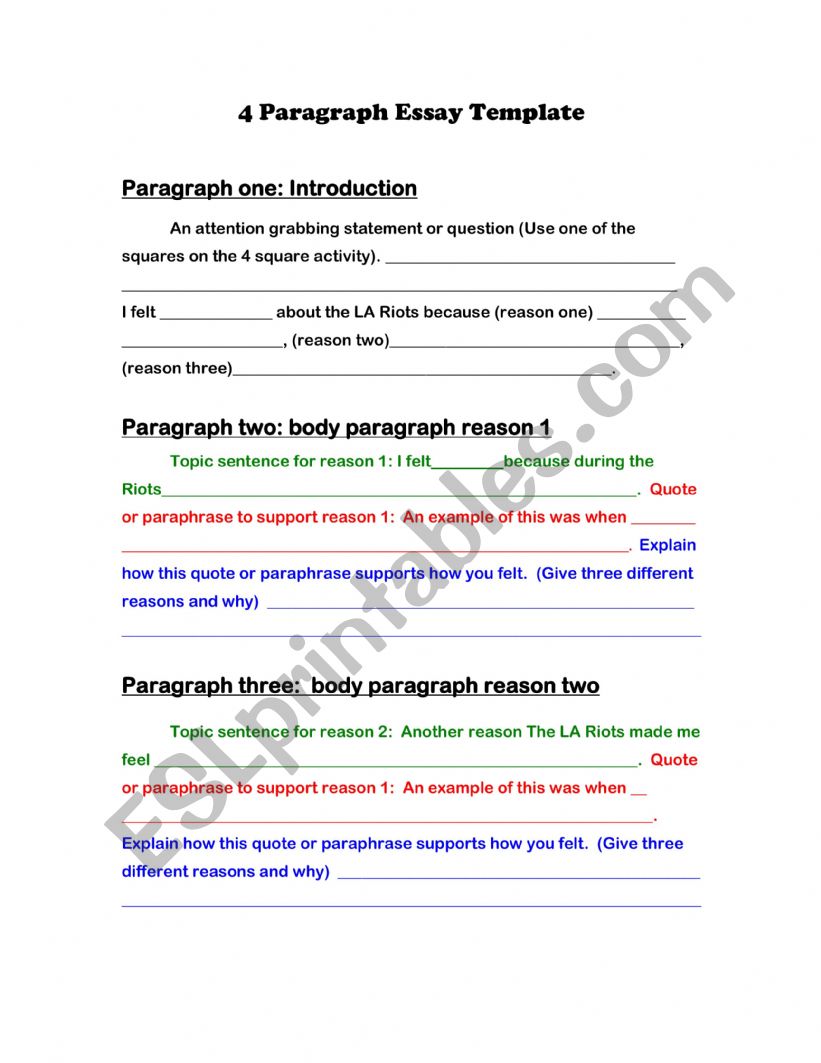 LA riots Essay template worksheet