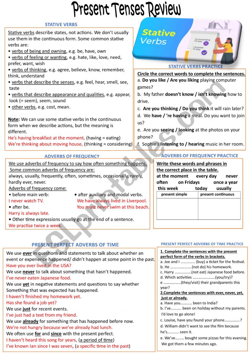 Present tenses practice worksheet