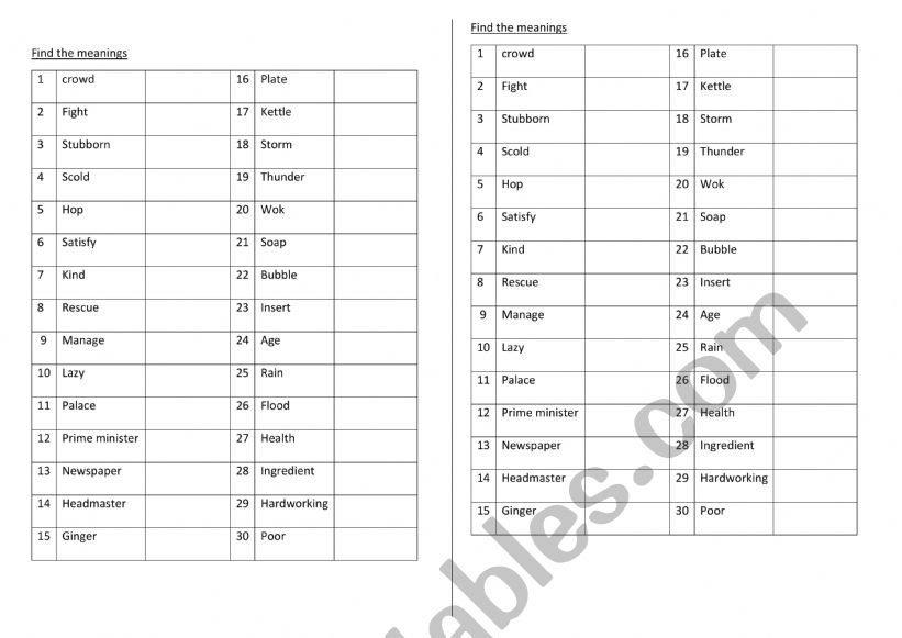 vocabulary worksheet