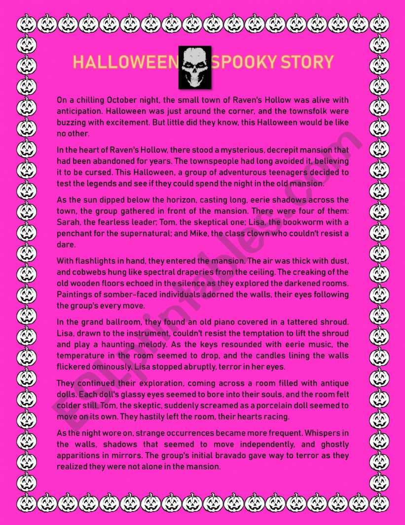 Halloween spooky story worksheet