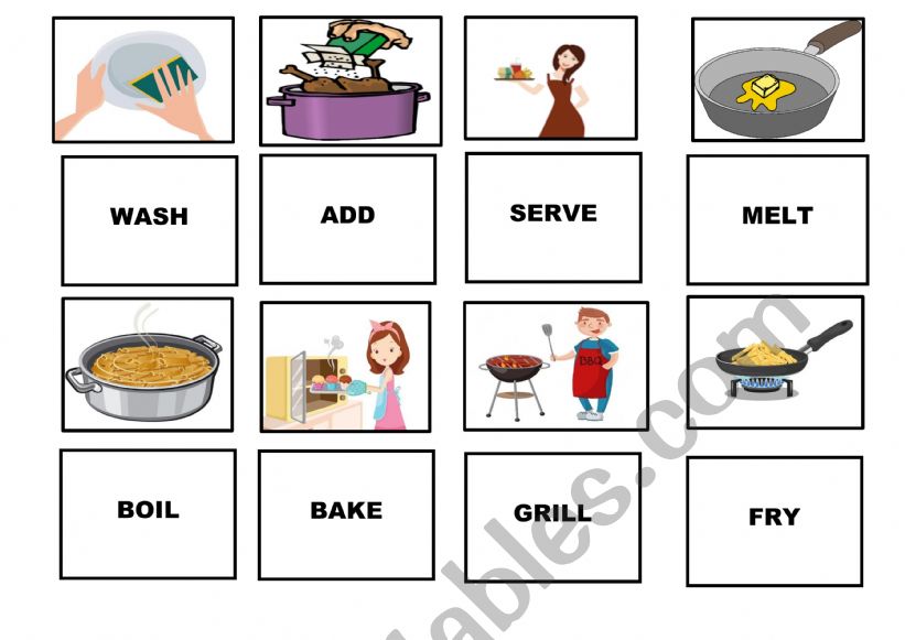 MEMORY GAME : COOKING VERBS worksheet