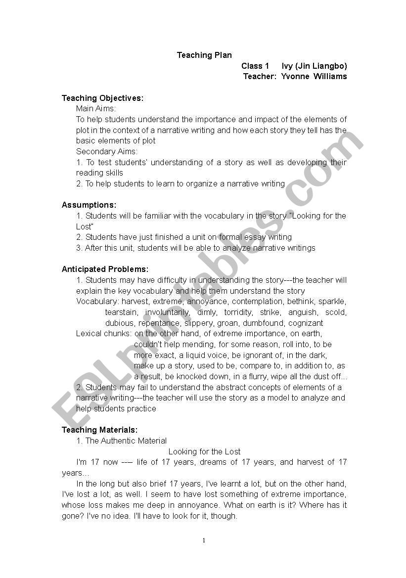 teaching plan  worksheet