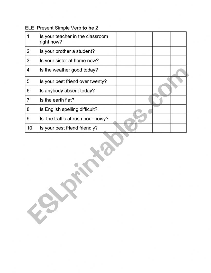 Communicative Activity Present Tense Verb TO BE 3rd person singular 