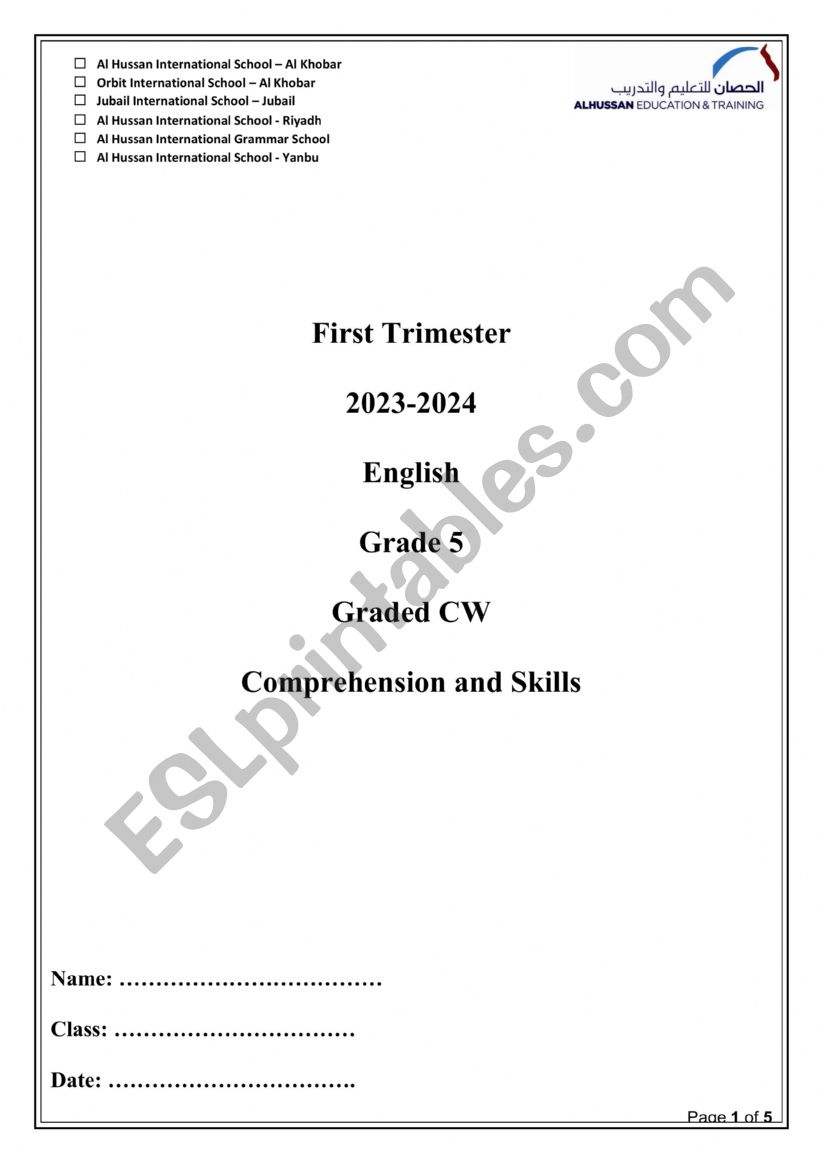 Reading worksheet