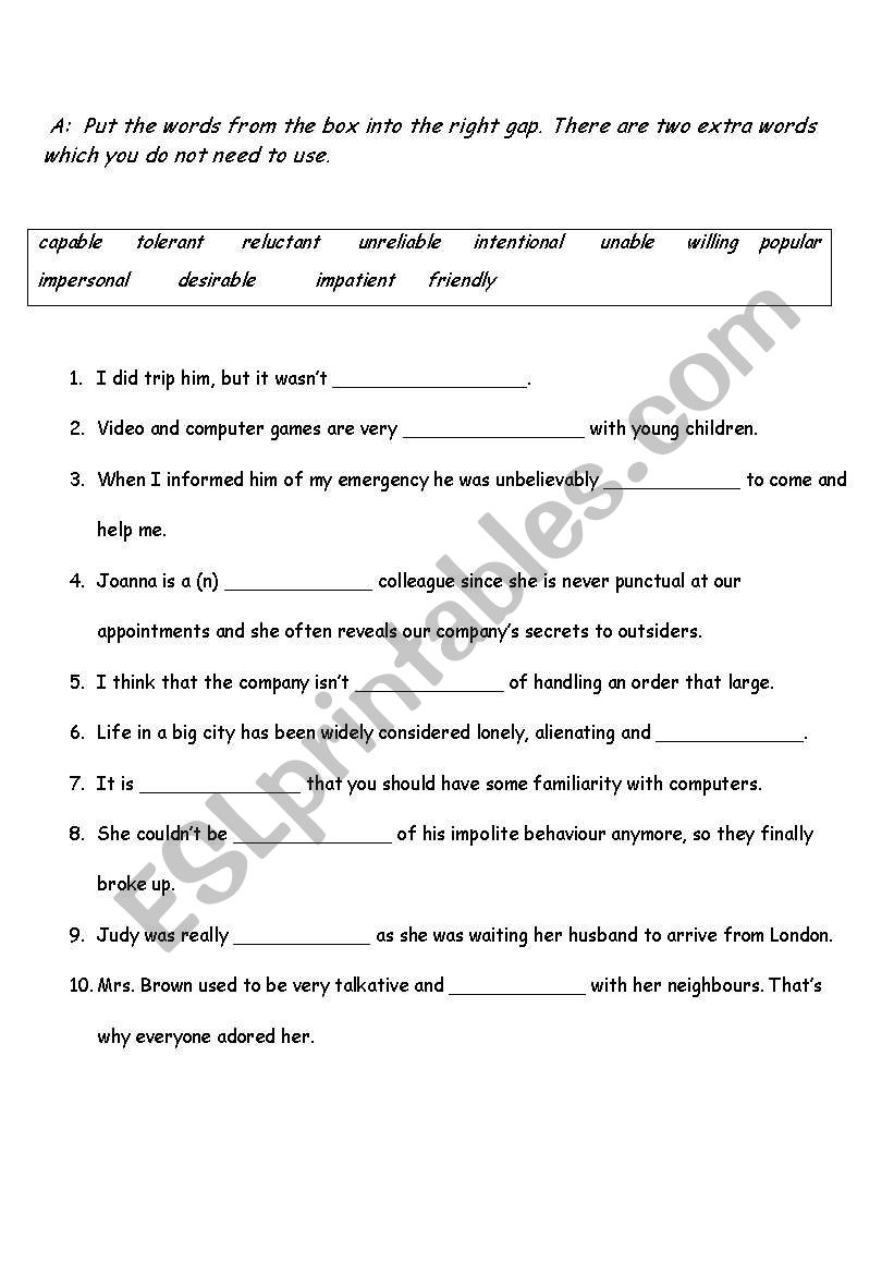 Adjectives worksheet