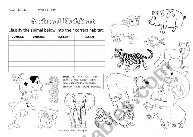 Animal Habitat worksheet