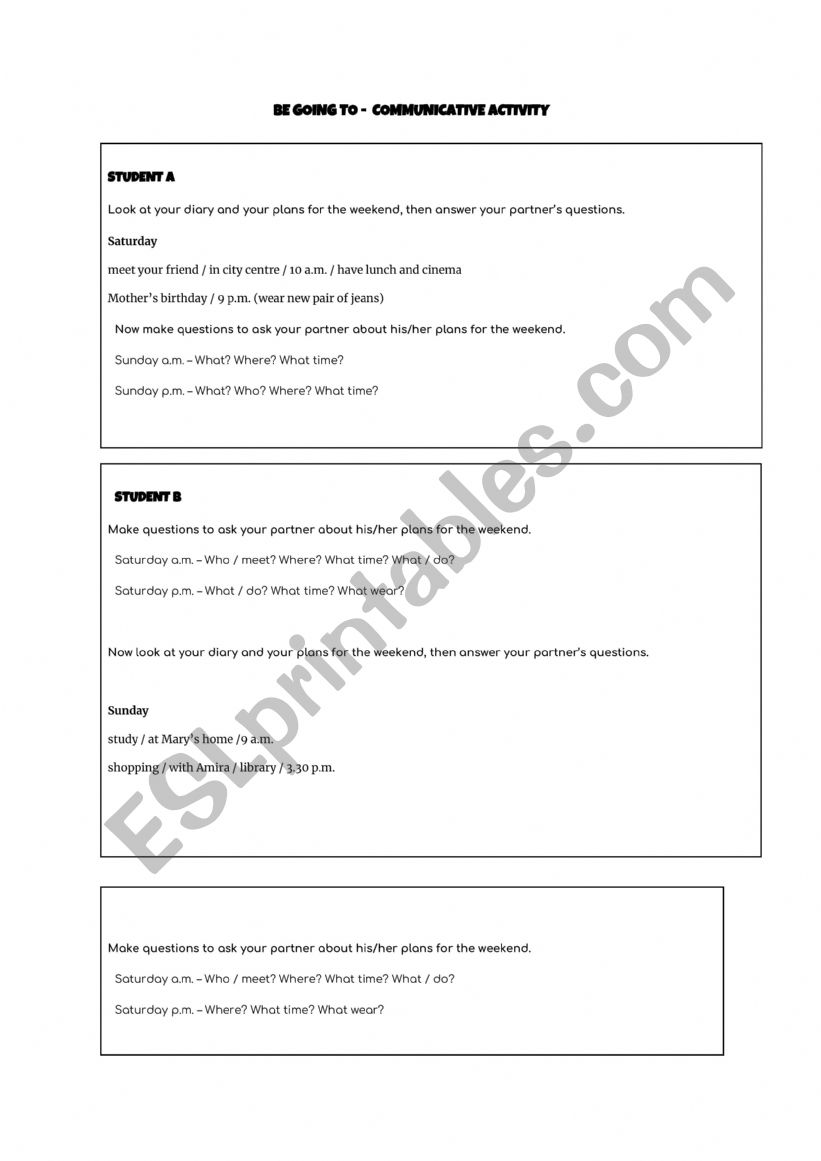 Be Going to Communicative Activity