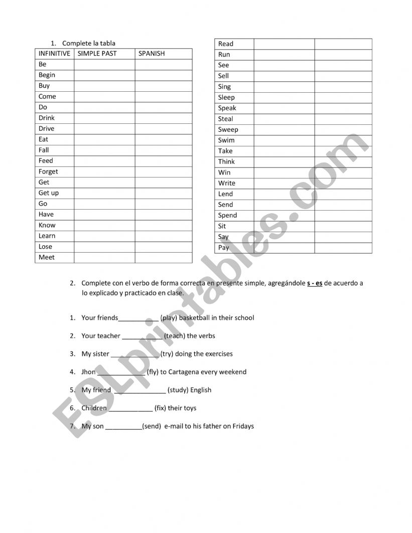 Simple present test worksheet