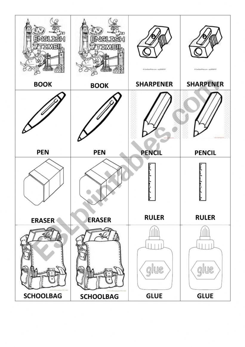 school materiais worksheet