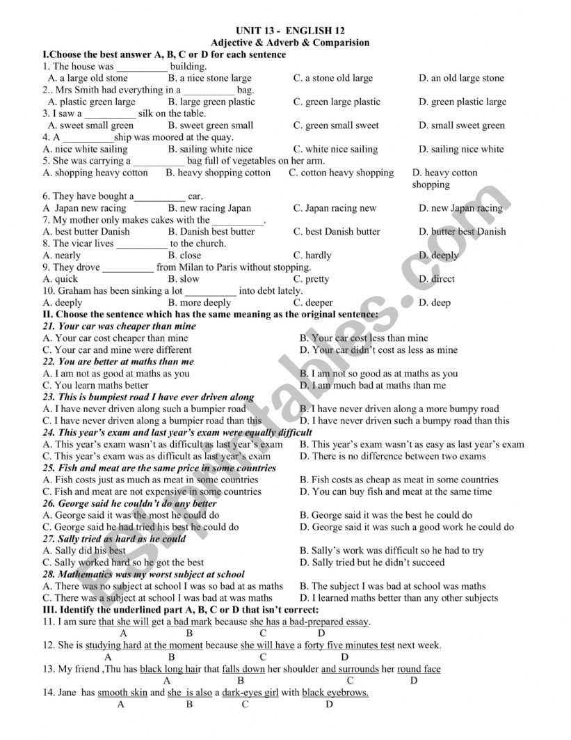 comparisons worksheet