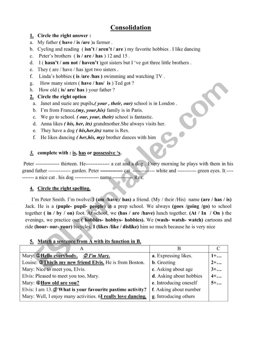 consolidation tasks module 1 7th form