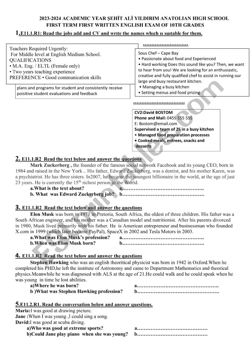 11th class worksheet