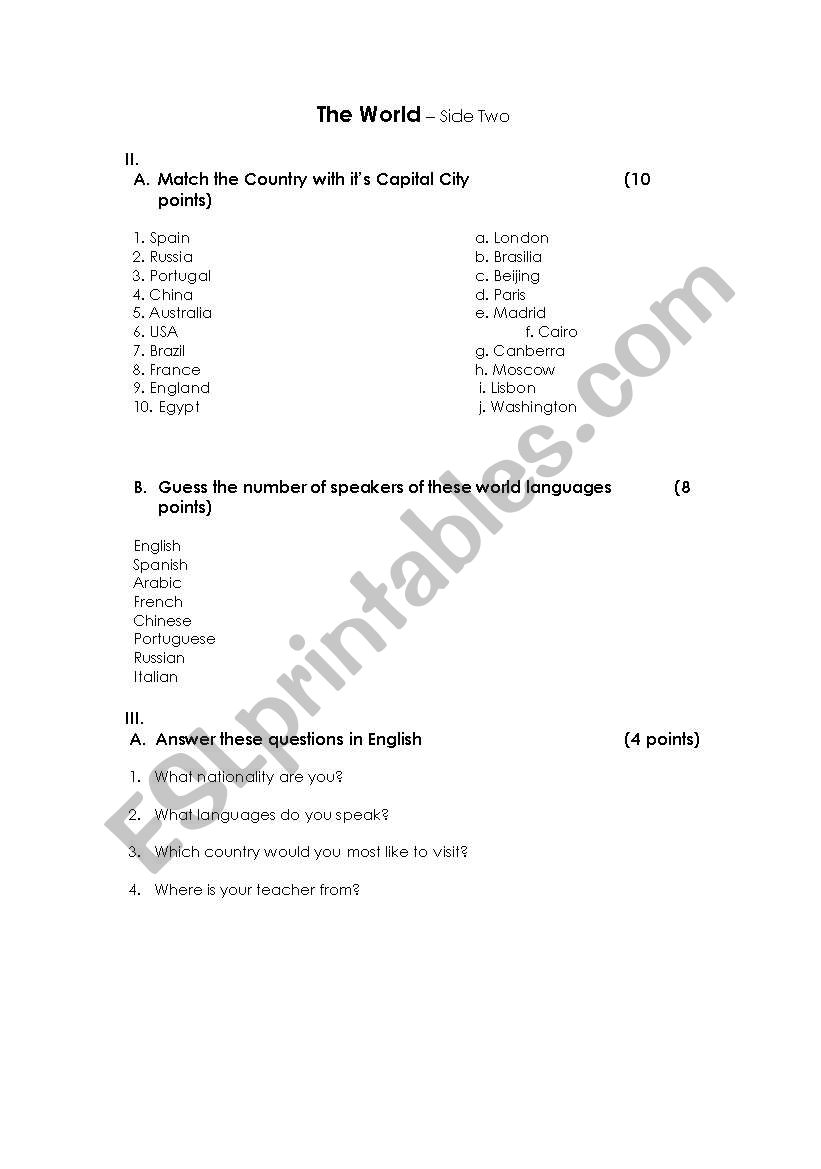 The World - Countries 2 worksheet