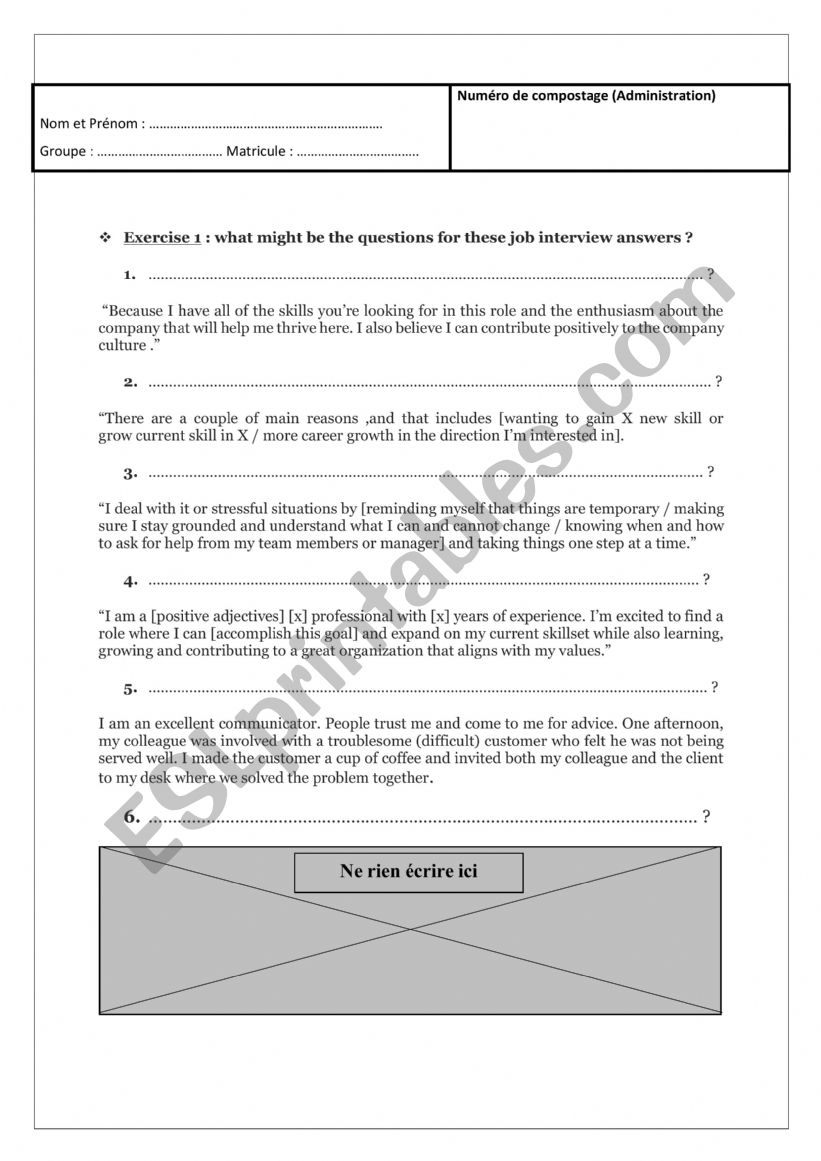 exam for business English worksheet