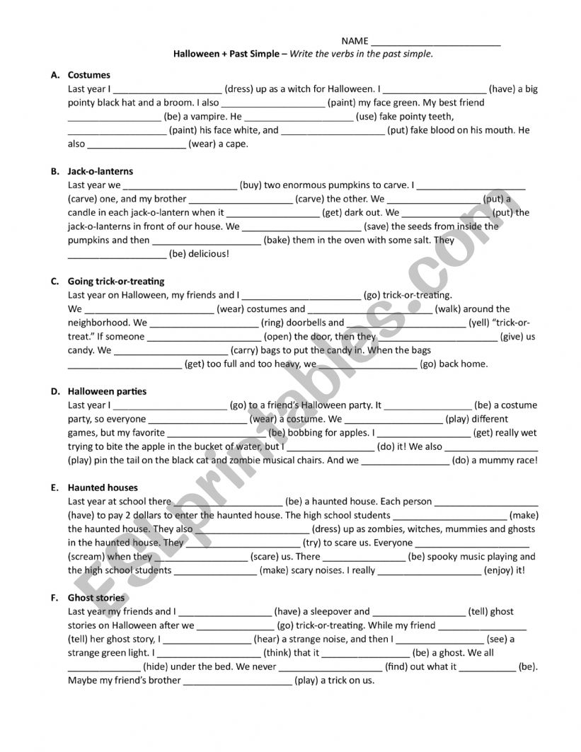 Halloween + past simple worksheet