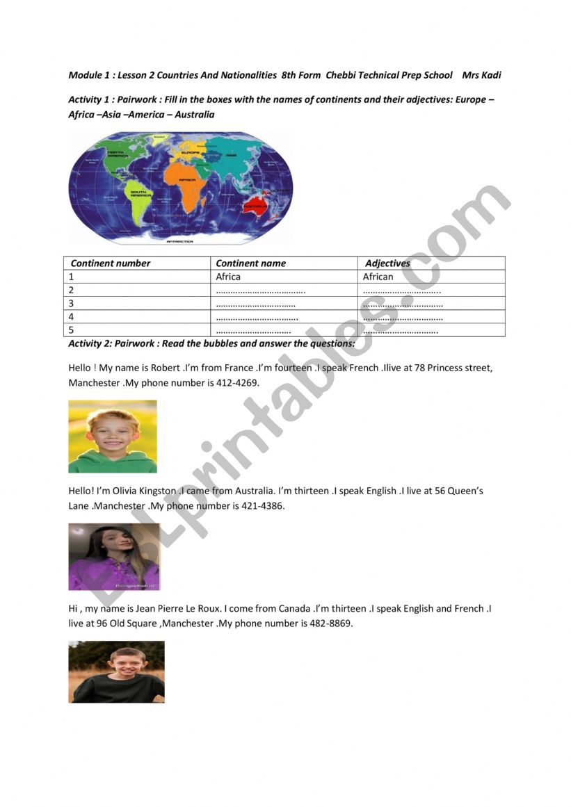 Worksheet useful for technical prep school pupils