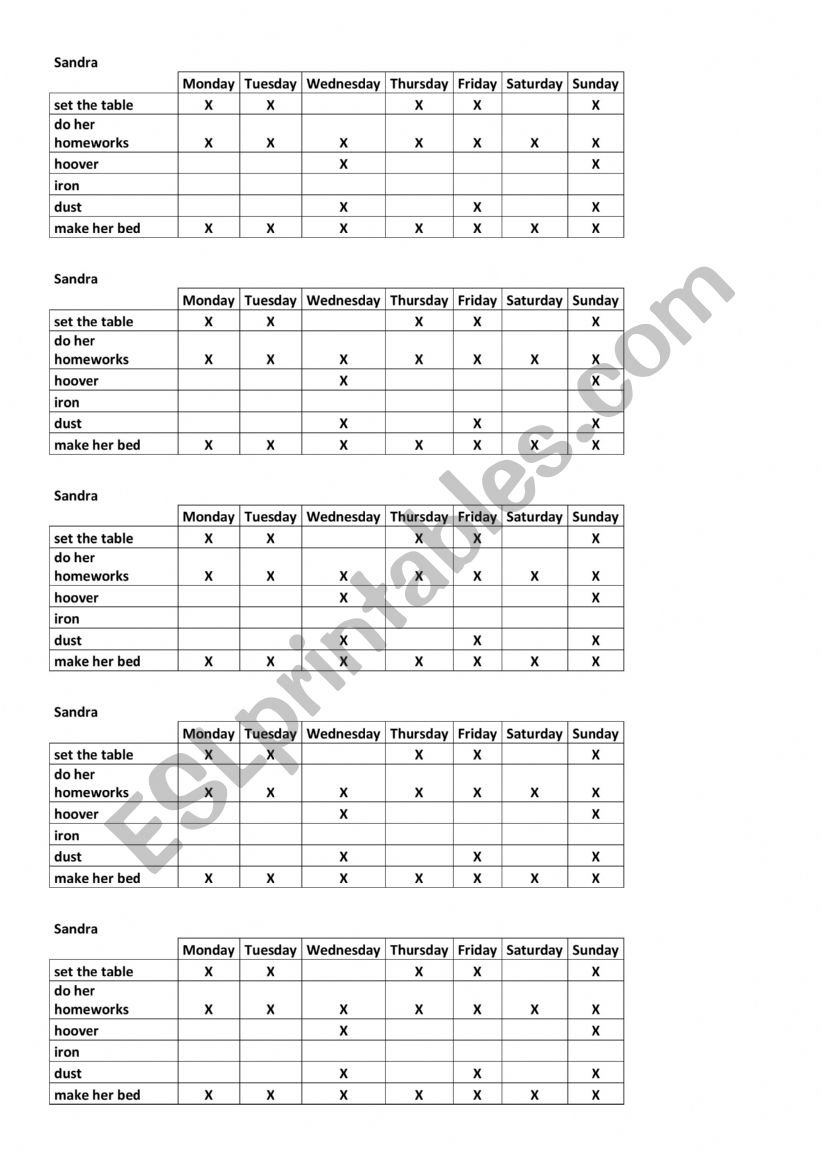 chores and frequency worksheet