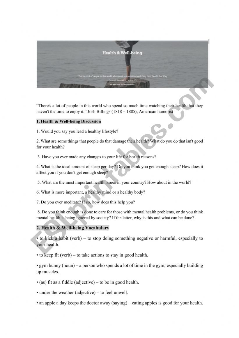 Health _mix of reading tasks worksheet