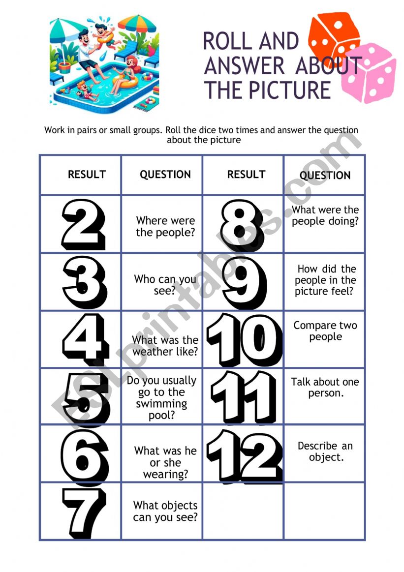 Roll the dice - Oral activity worksheet