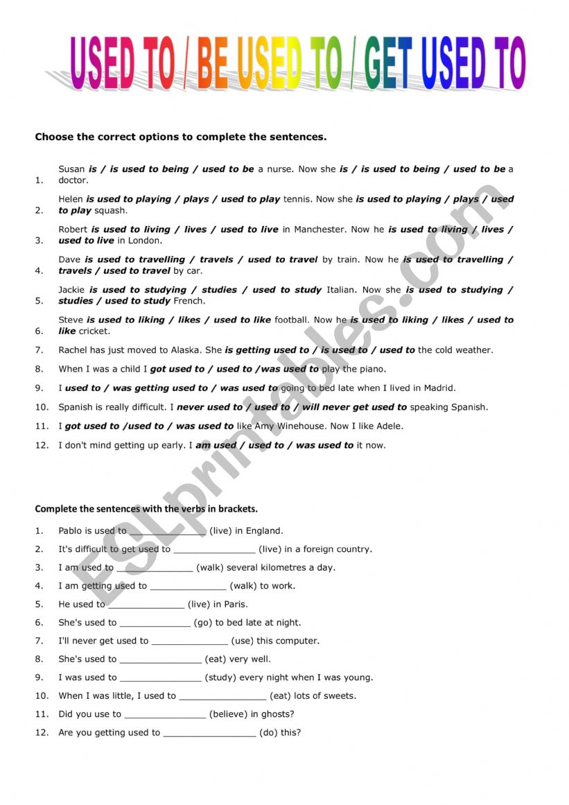 Used to. Grammar lesson worksheet
