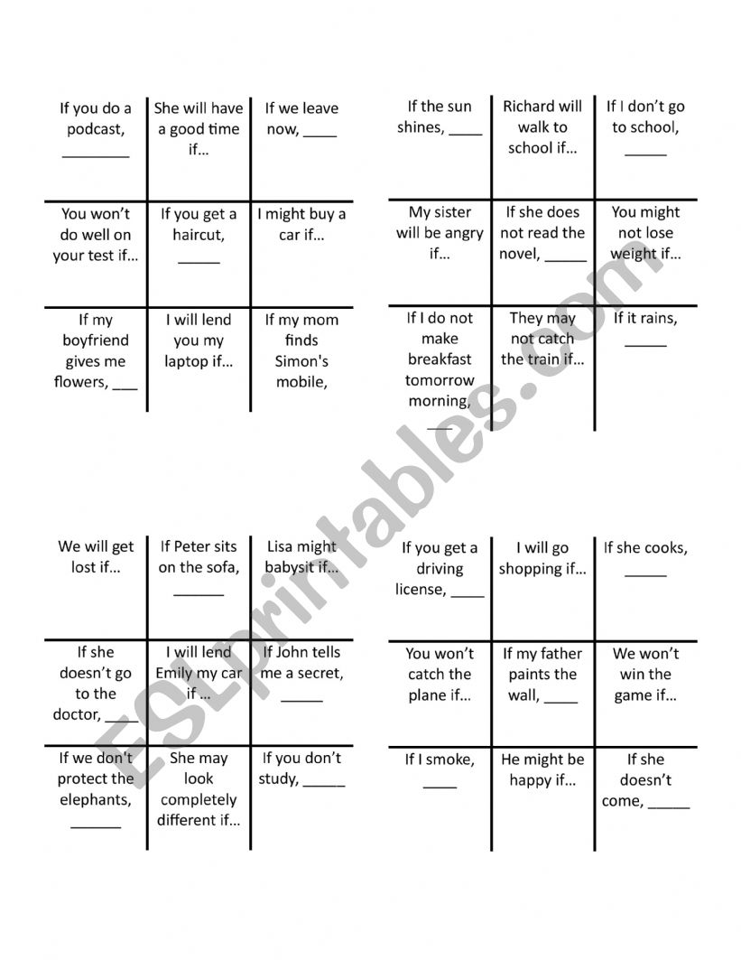 First conditional - TIC TAC TOE