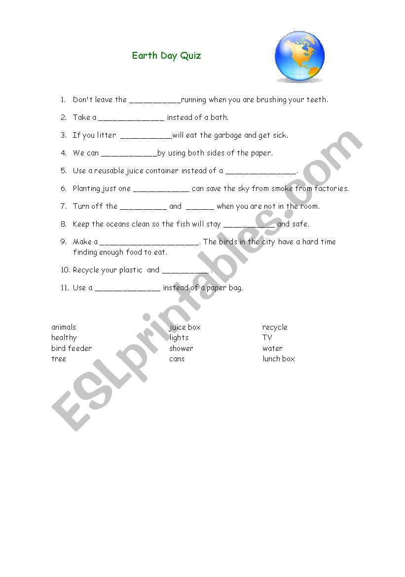 The Earth Day Quiz worksheet