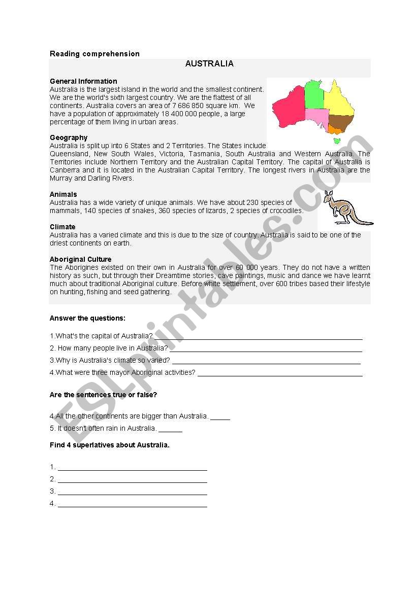 Australia worksheet