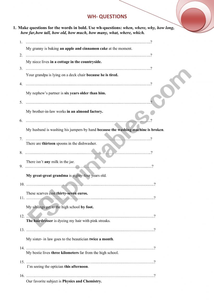 Wh-questions worksheet