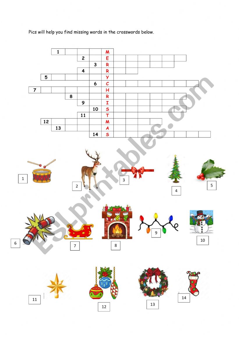 Christmas crosswords  worksheet