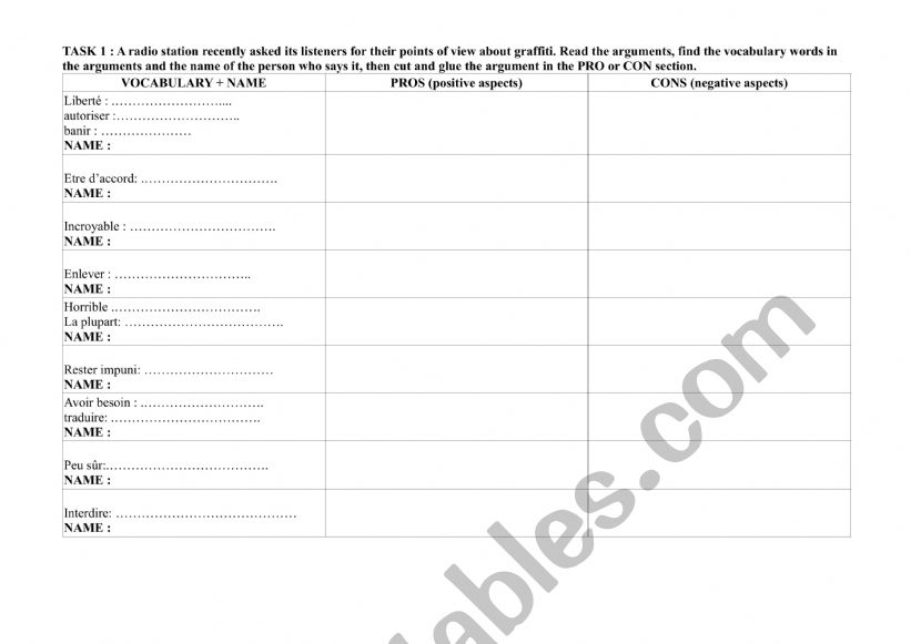 debate arguments worksheet 2 worksheet