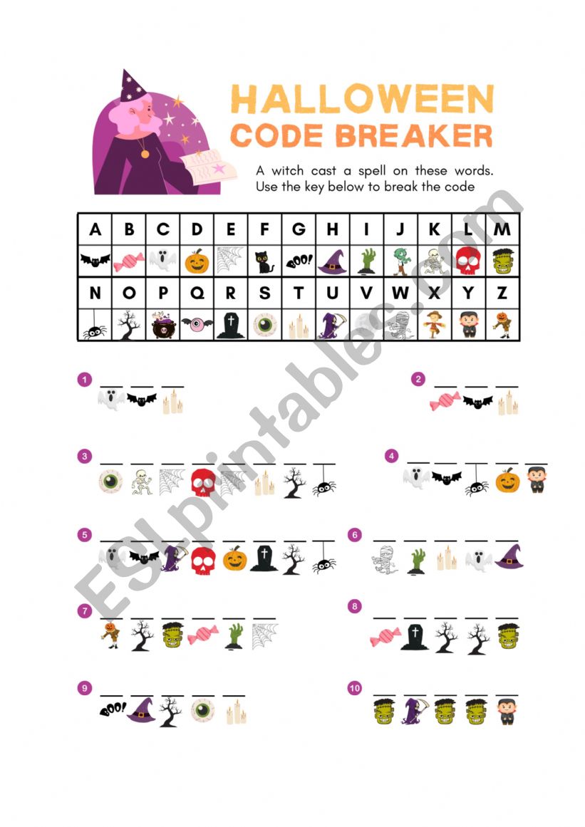 Halloween codebreaker worksheet