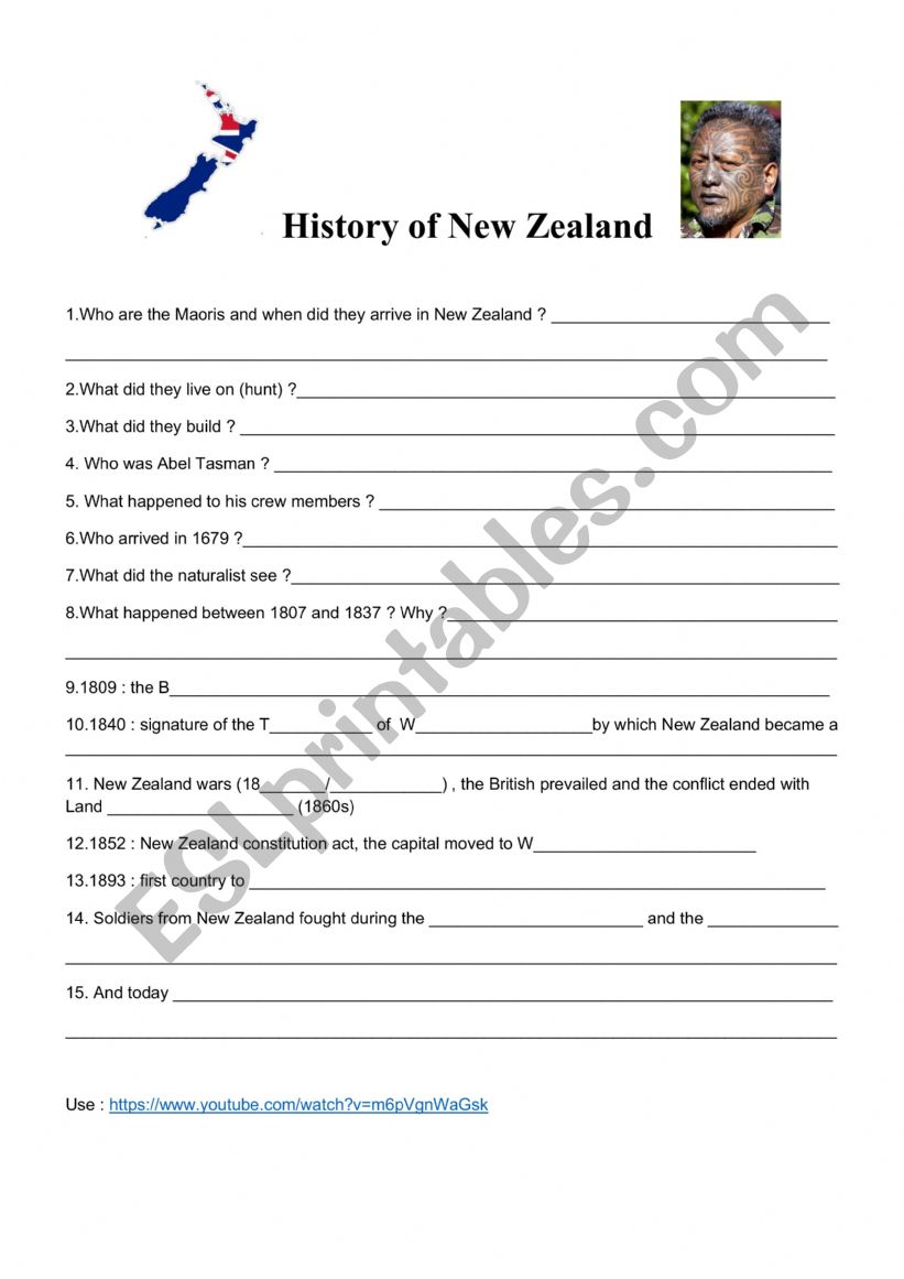New Zealand History worksheet