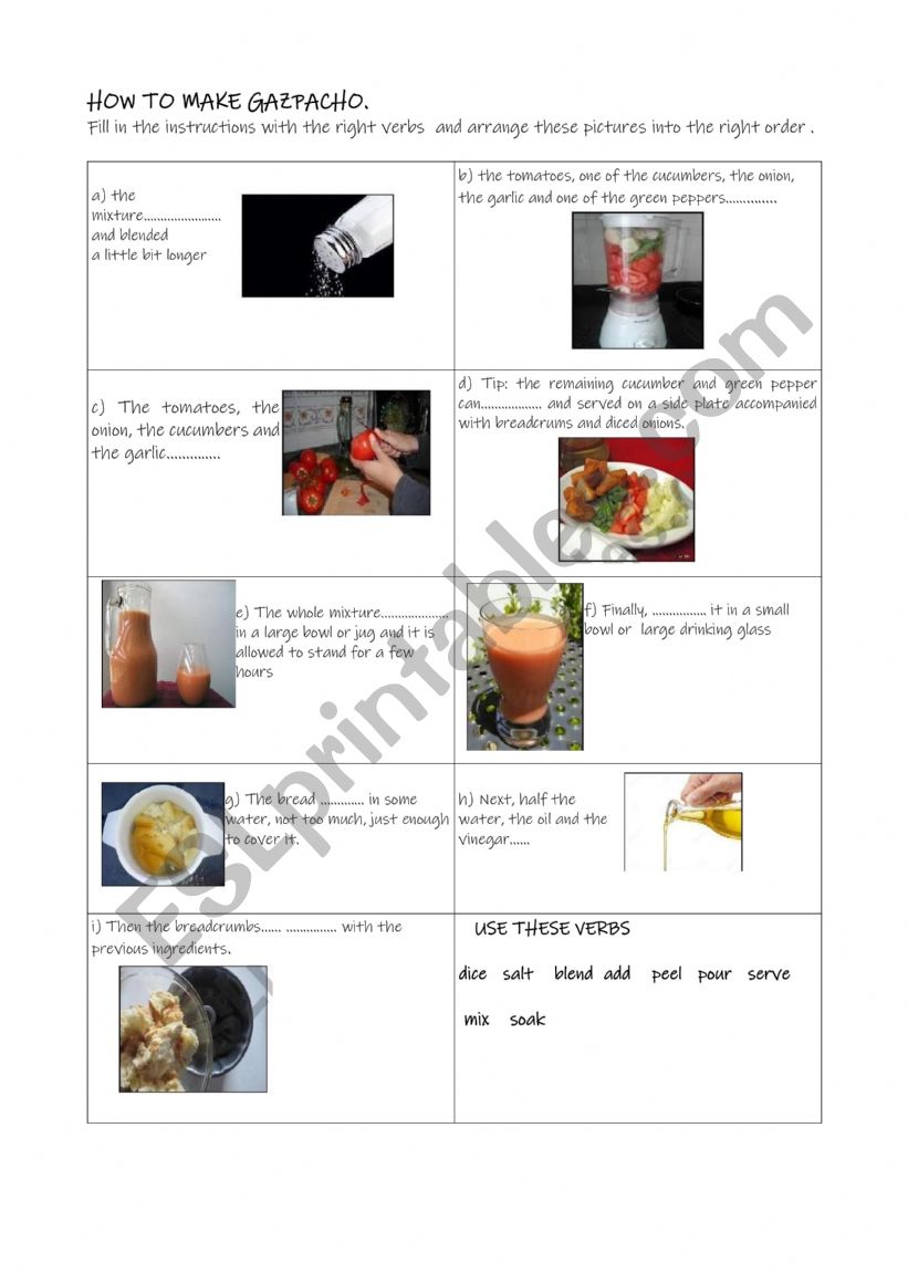 HOW TO MAKE GAZPACHO worksheet