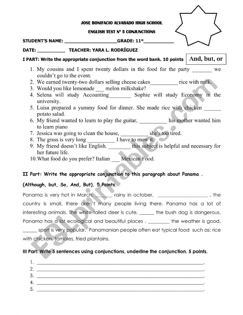 CONJUNCTION TEST  worksheet