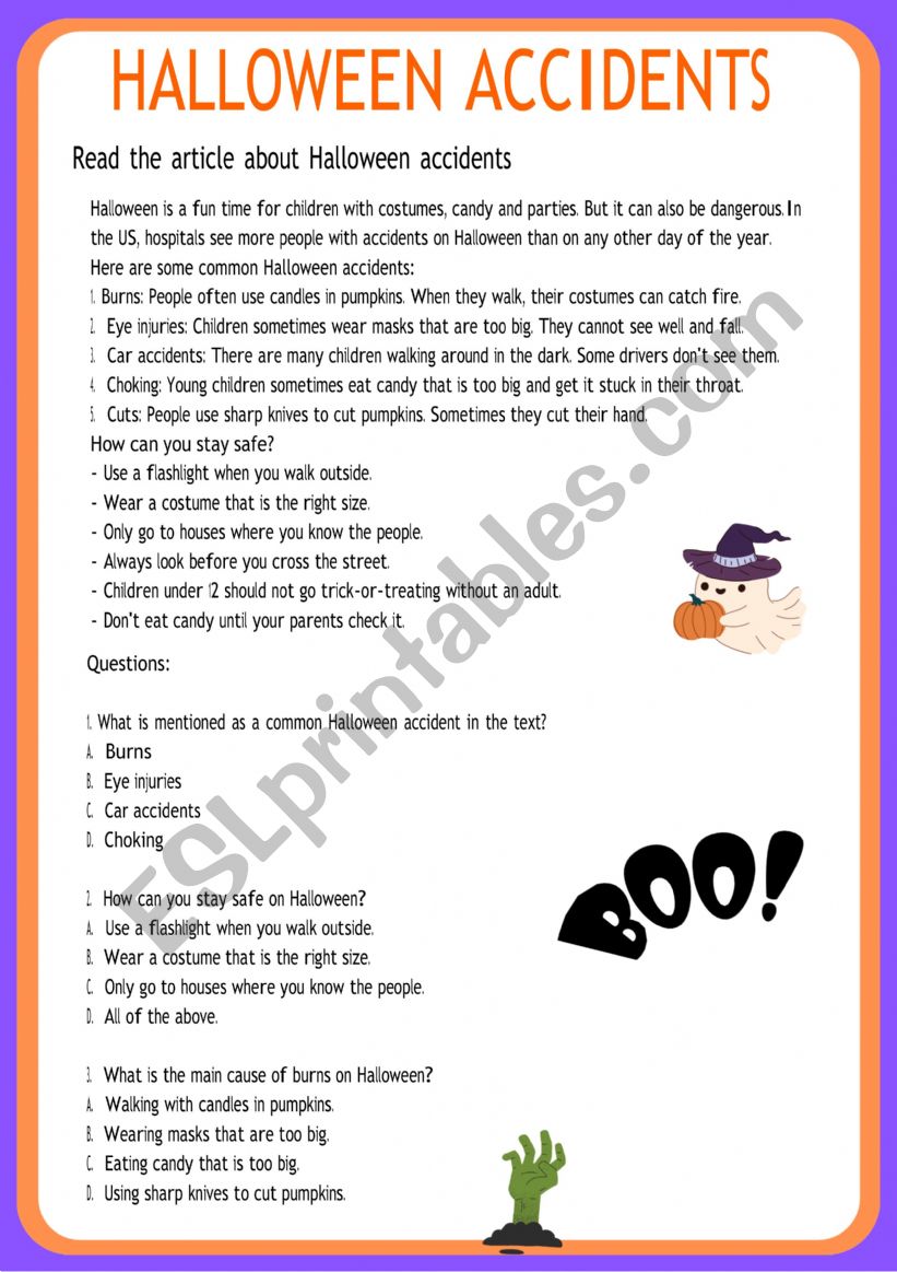 Halloween article worksheet