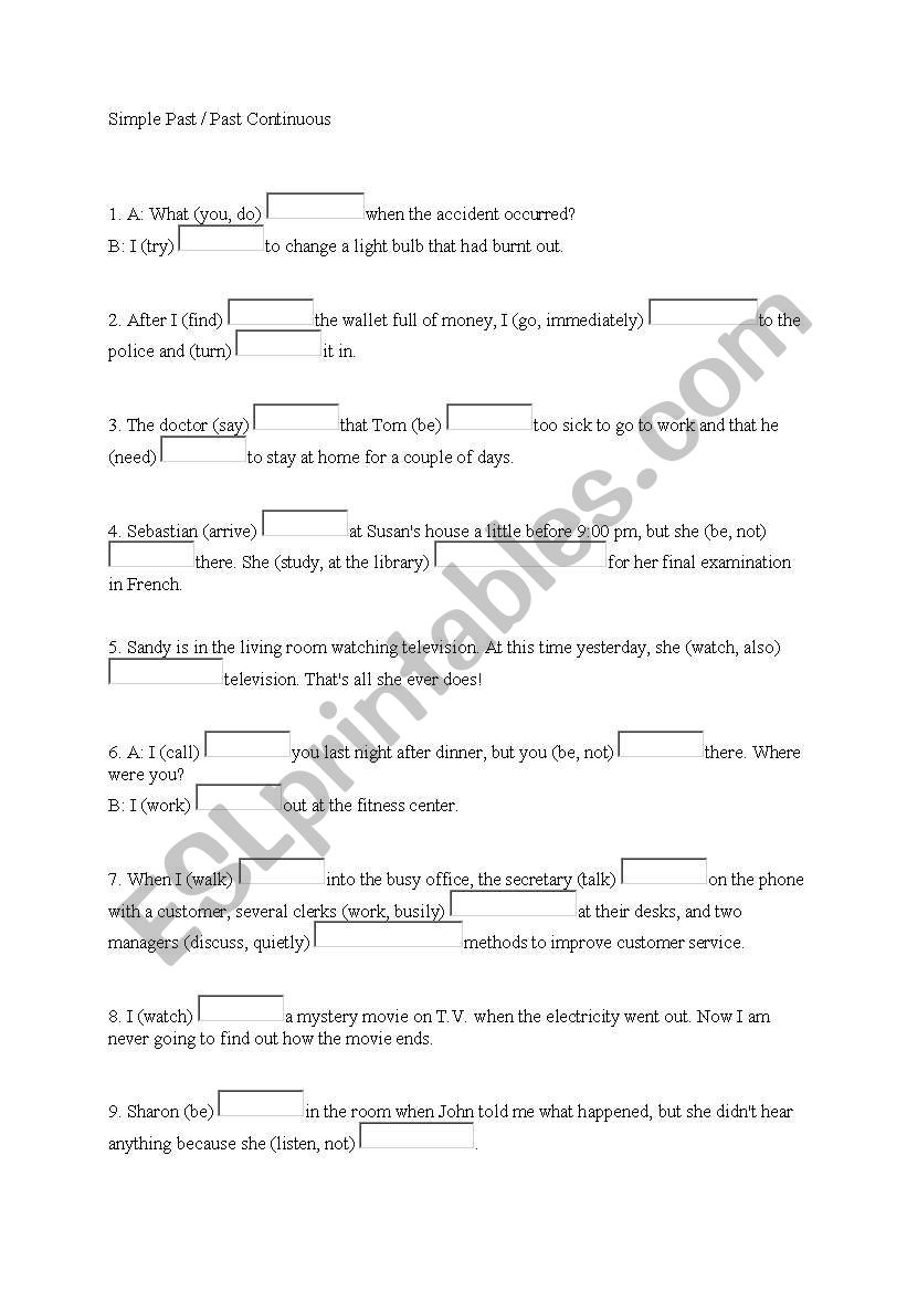 past simple vs continuous worksheet