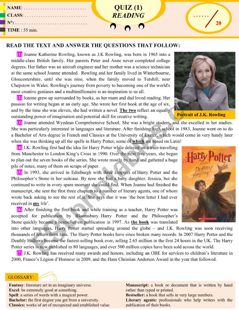 Reading comprehension: J.K Rowling�s Biography