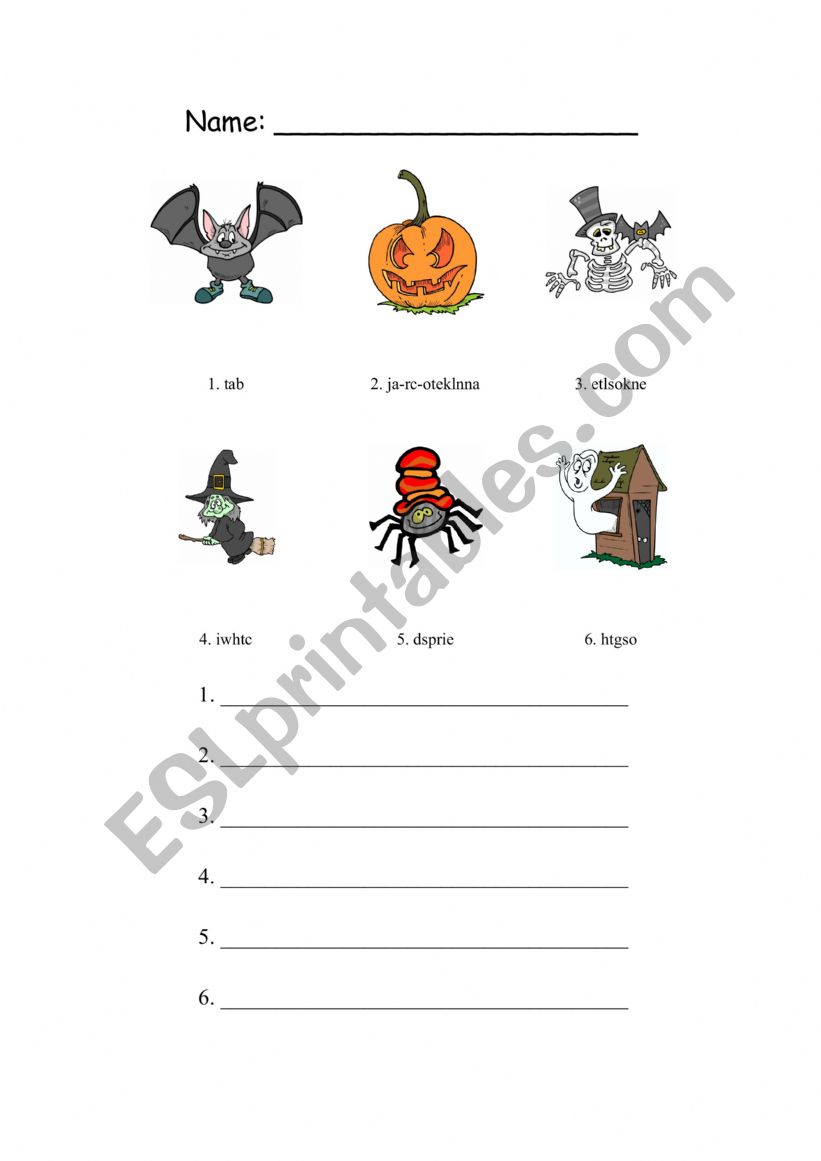 Unscrabble halloween words esl worksheet by zetakas4