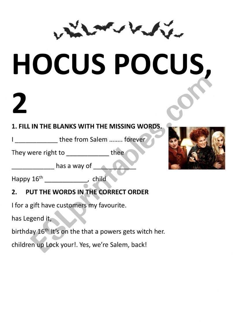 Hocus Pocus 2 worksheet